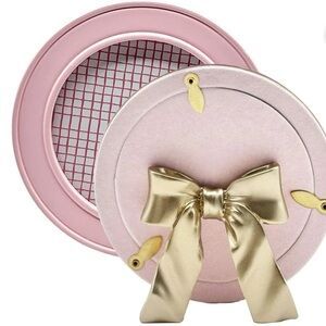 Pink Round Picture Frame with Gold Bow Easel Back 4”